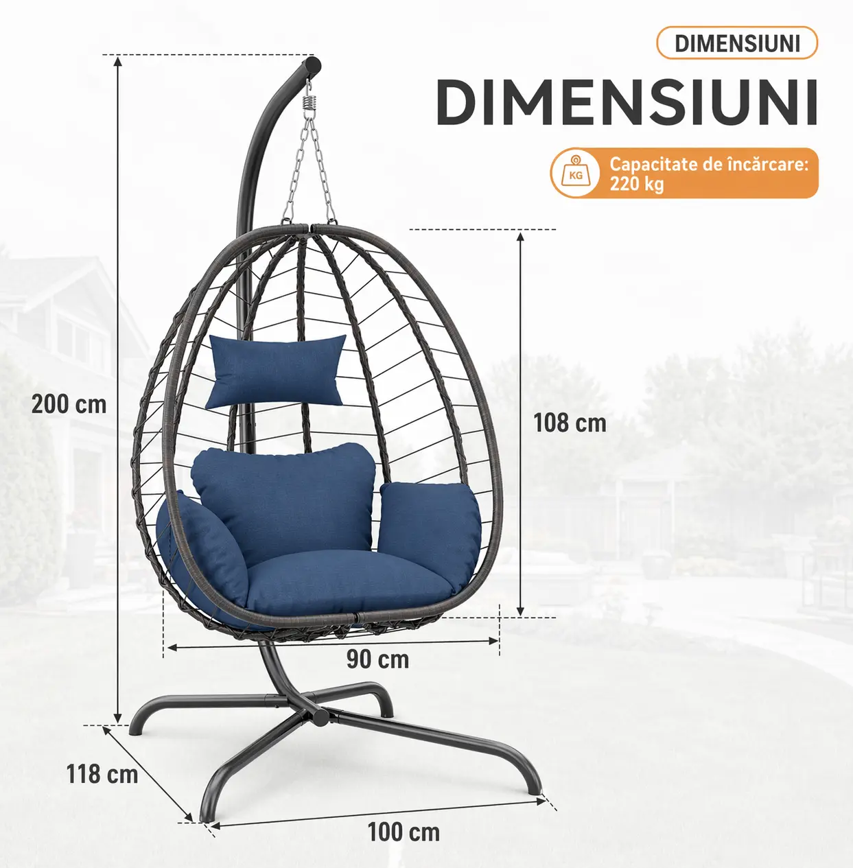 Scaun tip ou pliabil SOLARA din ratan cu suport, balansoar suspendat, imagine 6